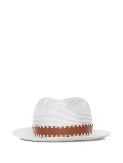 Eleventy Whipstitch-detail Fedora Hat In White