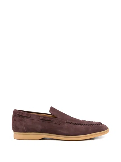 Eleventy Whipstitch-trim Suede Loafers In Brown