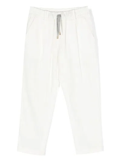 Eleventy Kids' Drawstring-waist Cotton Trousers In White
