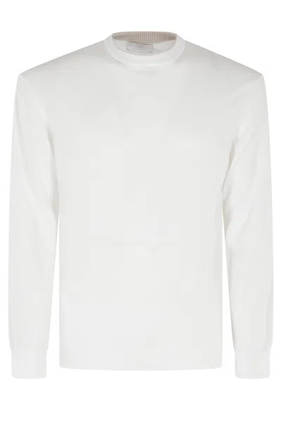 Eleventy White Beige Crewneck Long-sleeve Cotton Sweater