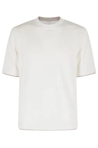 Eleventy White Beige Round-neck Half-sleeve Cotton Knit T-shirt