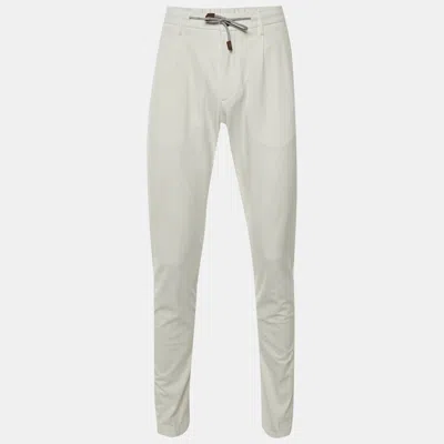 Pre-owned Eleventy White Cotton Blend Drawstring Trousers L