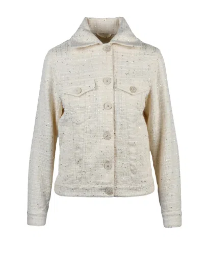 Eleventy White Cotton Bouclé Short Jacket In Neutral
