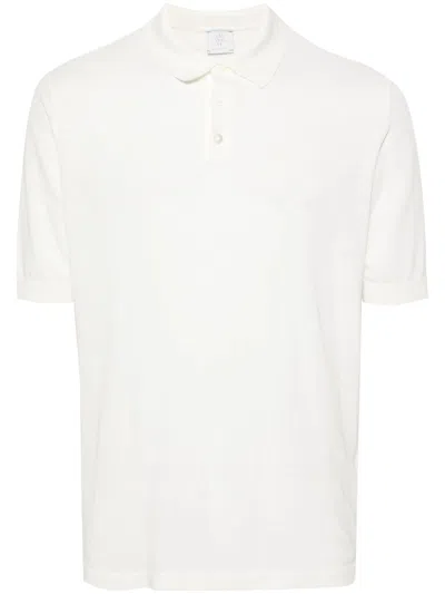 Eleventy Classic White Polo Shirt With Textured Fabric In Neutrals
