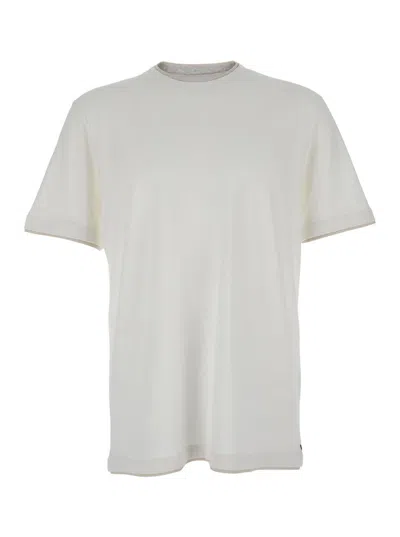 ELEVENTY WHITE CREWNECK T-SHIRT WITH LAYERED COLLAR IN COTTON MAN