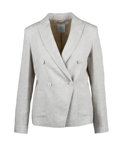 Eleventy White Double-breasted Linen Viscose Jacket