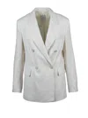 Eleventy White Double-breasted Linen Wool Silk Jacket In White