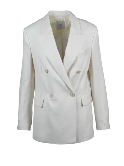 Eleventy White Double-breasted Linen Wool Silk Jacket