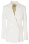 Eleventy Sand Double-breasted Peak Lapel Wool-blend Blazer In White