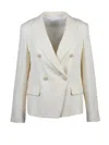 Eleventy White Double-breasted Wool Cotton Silk Jacket In White