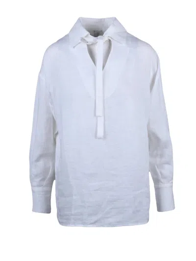 Eleventy White Gauzed Linen Blouse