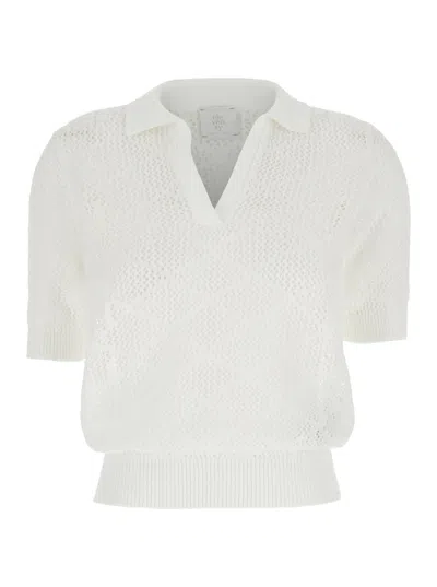Tシャツ・カットソー Eleventy White Knitted Polo with Neckline Cotton Woman Eleventy White Knitted Polo With Neckline Cotton Woman