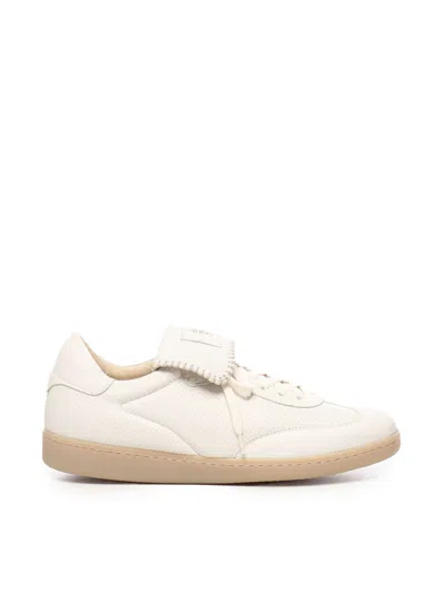Eleventy White Leather Sneakers With Folded Tab