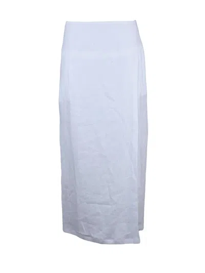Eleventy White Linen Long Skirt In Blue