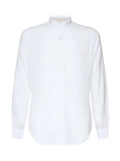 Eleventy White Linen Mandarin Collar Shirt
