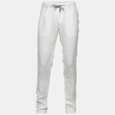 Pre-owned Eleventy White Linen Milano Drawstring Waist Pants L