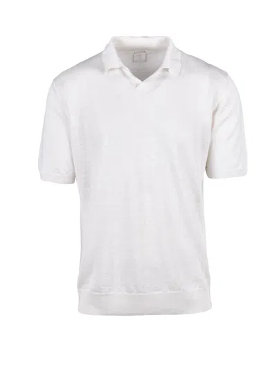 Eleventy White Linen Piqué Polo In Neutral