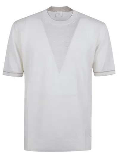 Eleventy White Linen Short-sleeved Sweater With Design