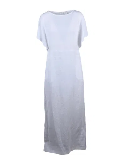 Eleventy White Long Linen Dress In Blue