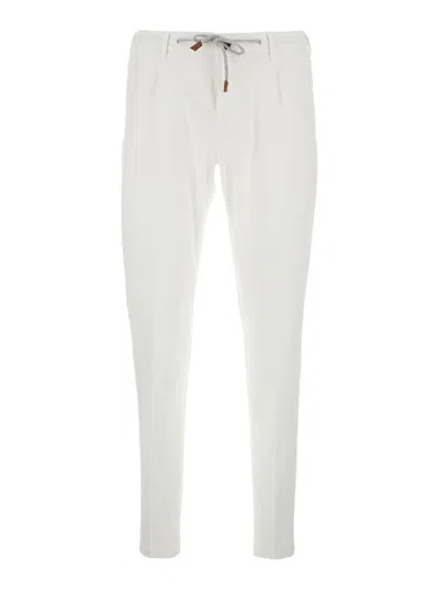 ELEVENTY WHITE PANTS WITH ELASTIC DRAWSTRING WAIST AND TAPERED LEG