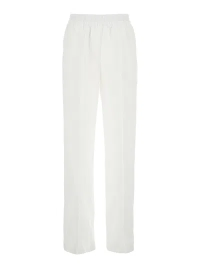Eleventy White Pants With Elastic Waist In Linen Woman