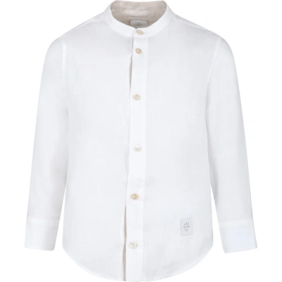 Eleventy Kids' White Shirt For Boy With Logo In Ivory