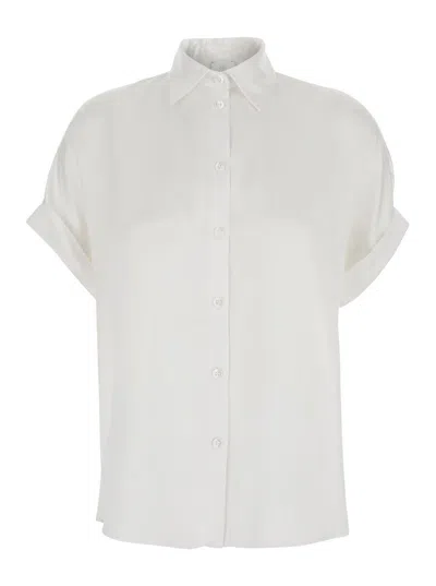 Eleventy White Shirt With Classic Collar And Turn-up Short Sleeves In Silk Woman