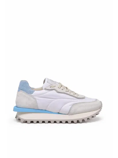 Eleventy White Sky Blue Leather Women Sneakers In Gray