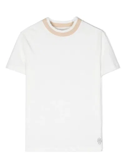 ELEVENTY WHITE T-SHIRT WITH BEIGE CREW NECK