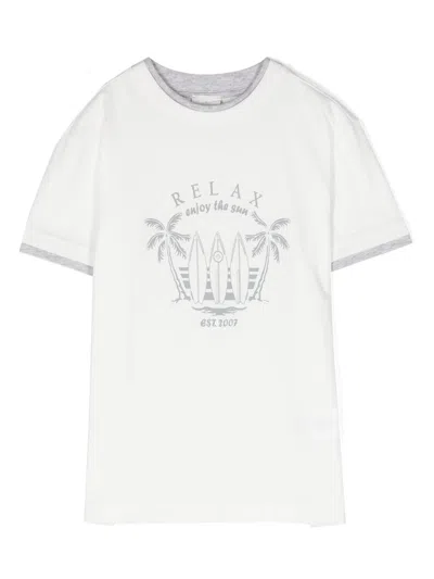 ELEVENTY WHITE T-SHIRT WITH GRAPHIC PRINT