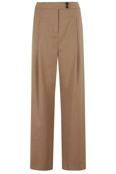 Eleventy Wide-leg Trousers With Front Pleats In Brown