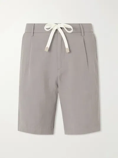Eleventy Wide-leg Lyocell And Linen-blend Twill Shorts In Blue