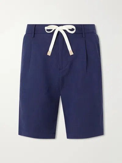 Eleventy Wide-leg Lyocell And Linen-blend Twill Shorts In Blue