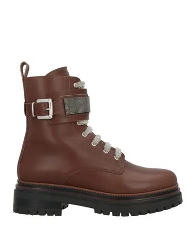 Eleventy Woman Ankle Boots Brown Size 9 Leather