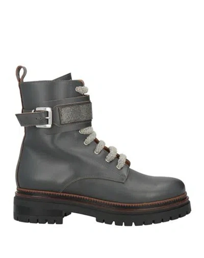 Eleventy Woman Ankle Boots Charcoal Size 10 Leather In Gray