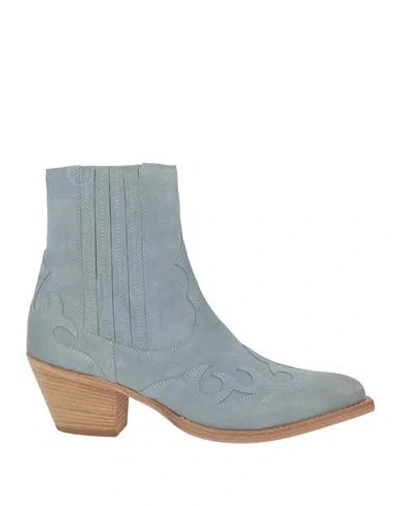 Eleventy Woman Ankle Boots Light Blue Size 9 Leather In Animal Print