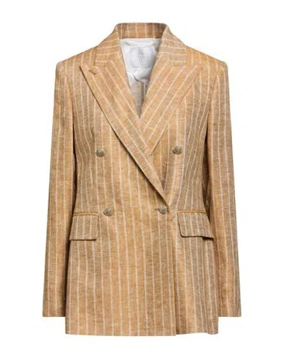 Eleventy Woman Blazer Camel Size 2 Hemp, Linen In Nude