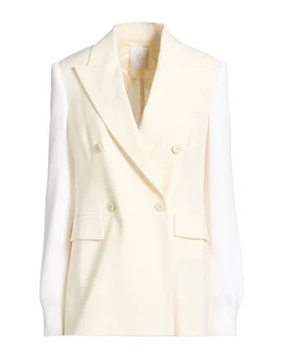 Eleventy Woman Blazer Ivory Size 2 Cotton, Wool, Viscose, Linen, Elastane In White
