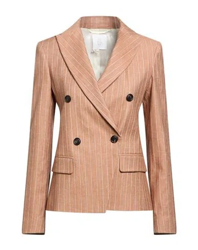 Eleventy Woman Blazer Light Brown Size 2 Linen, Cotton, Elastane