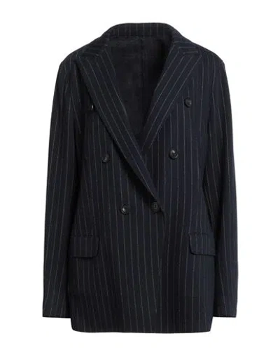 Eleventy Woman Blazer Midnight Blue Size 8 Wool, Cotton In Black