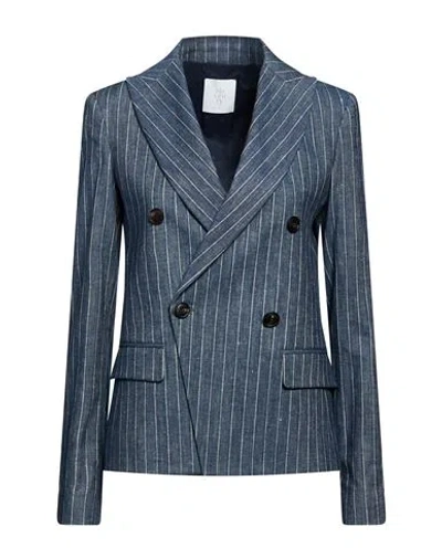 Eleventy Woman Blazer Navy Size 2 Linen, Cotton, Elastane In Blue