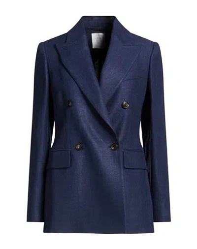 Eleventy Woman Blazer Navy Size 2 Linen, Wool In Blue