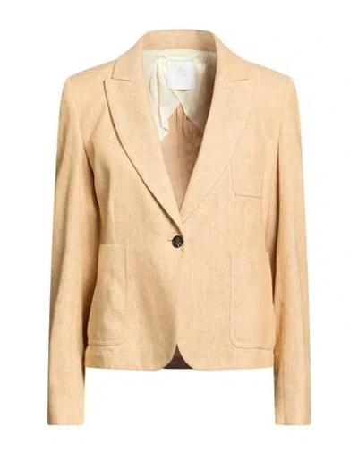 Eleventy Woman Blazer Sand Size 2 Linen, Cotton, Viscose, Polyester In Nude