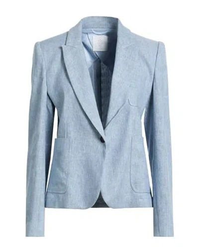 Eleventy Woman Blazer Sky Blue Size 4 Linen, Cotton, Viscose, Polyester