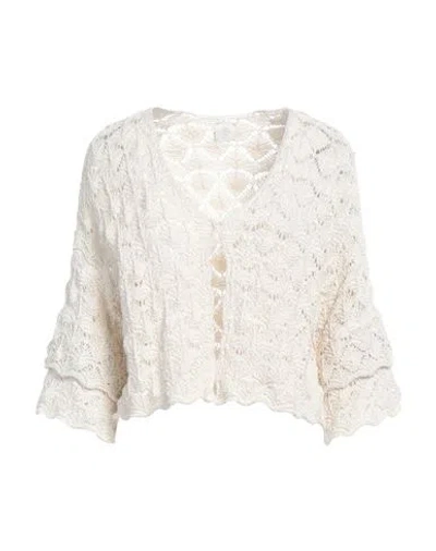 Eleventy Woman Cardigan Beige Size L Cotton, Metal, Polyamide In White