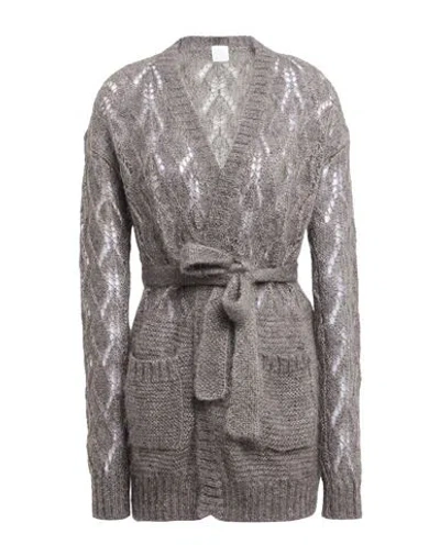 Eleventy Woman Cardigan Charcoal Size L Mohair Wool, Silk In Gray