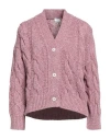 Eleventy Woman Cardigan Magenta Size Xl Cotton, Linen, Polyester In Purple