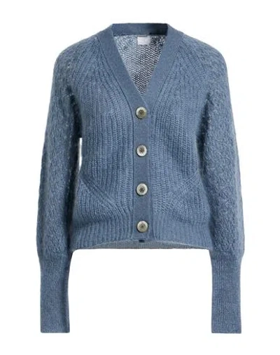 Eleventy Woman Cardigan Slate Blue Size M Mohair Wool, Silk