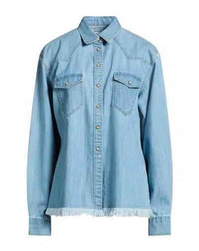 Eleventy Woman Denim Shirt Blue Size 12 Cotton, Elastane
