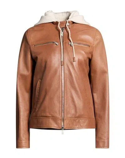 Eleventy Woman Jacket Camel Size 2 Leather In Brown